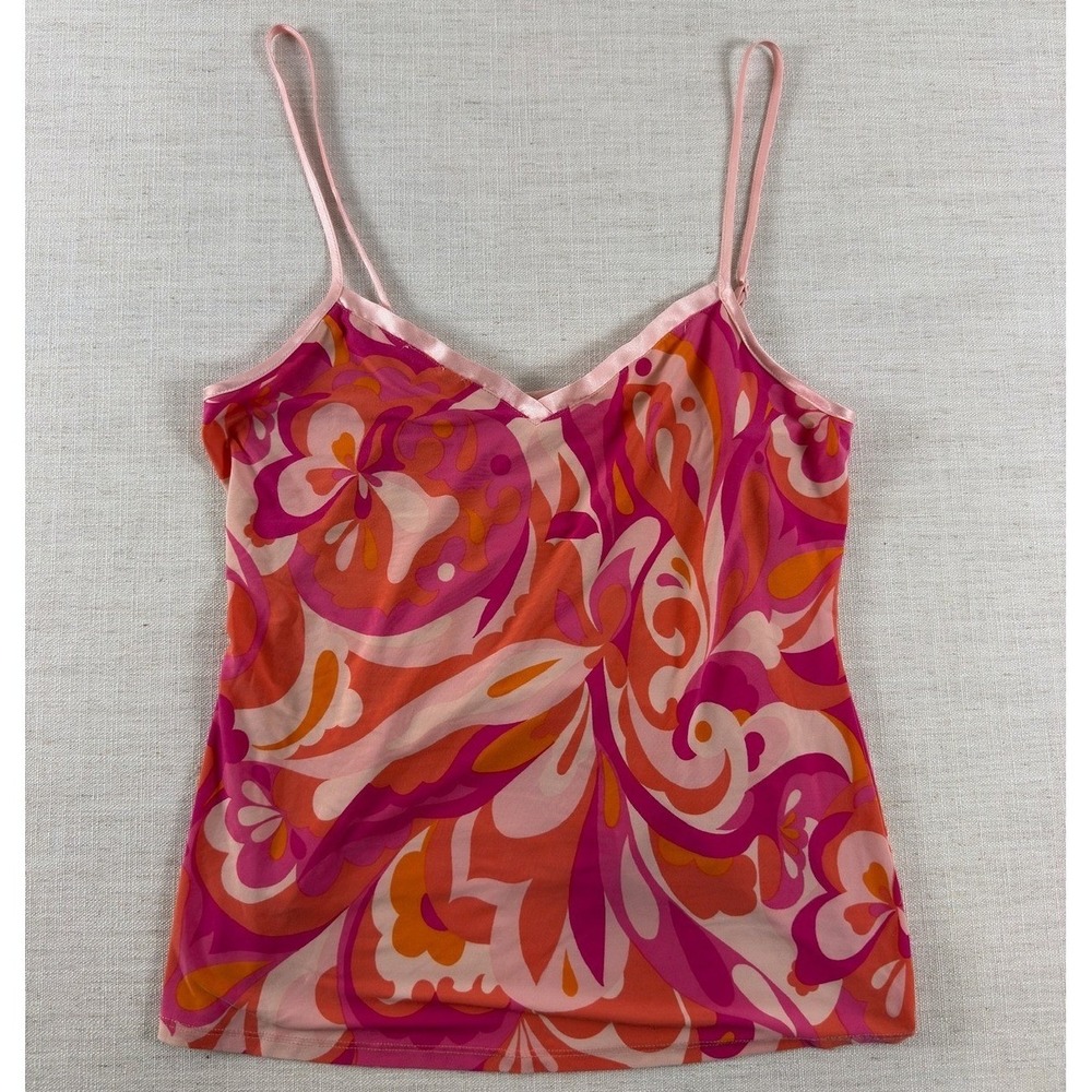 Pink Orange Psychedelic Floral Paisley Camisole V-Neck Spaghetti Strap Tank Top